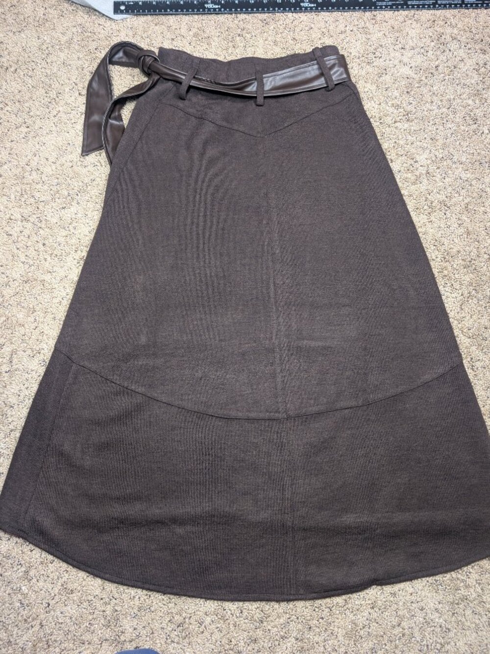 Catherine Malandrino Brown Belted Midi Skirt XS Faux Leather Belt - Picture 3 of 5